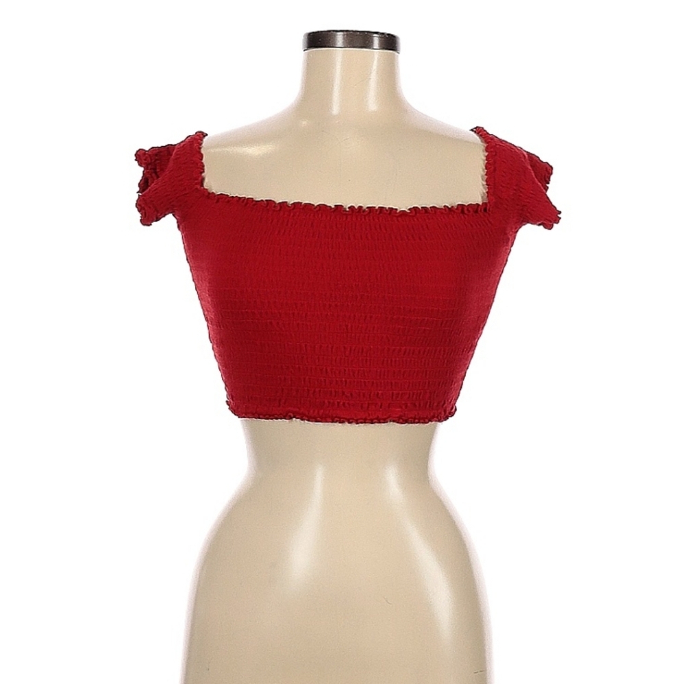 Forever 21 Red Smocked Off-Shoulder Crop Top- Size Sm/m